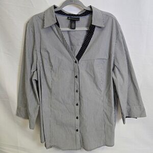 Lane Bryant Pinstriped Button Down Blouse, Professional, Black White,‎ Size 26